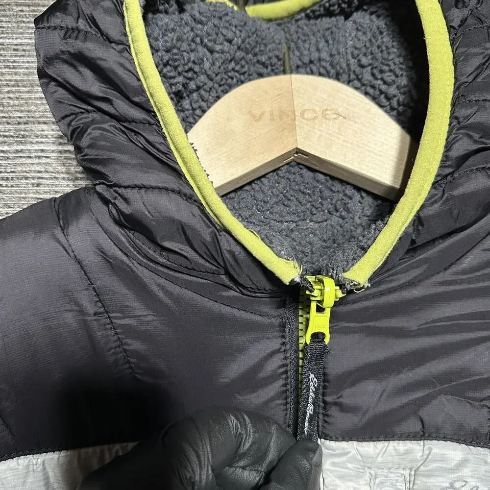 Eddie Bauer Jacket Kids M (10/12) Gray Black Full Zip Fleece Puffer Nylon
